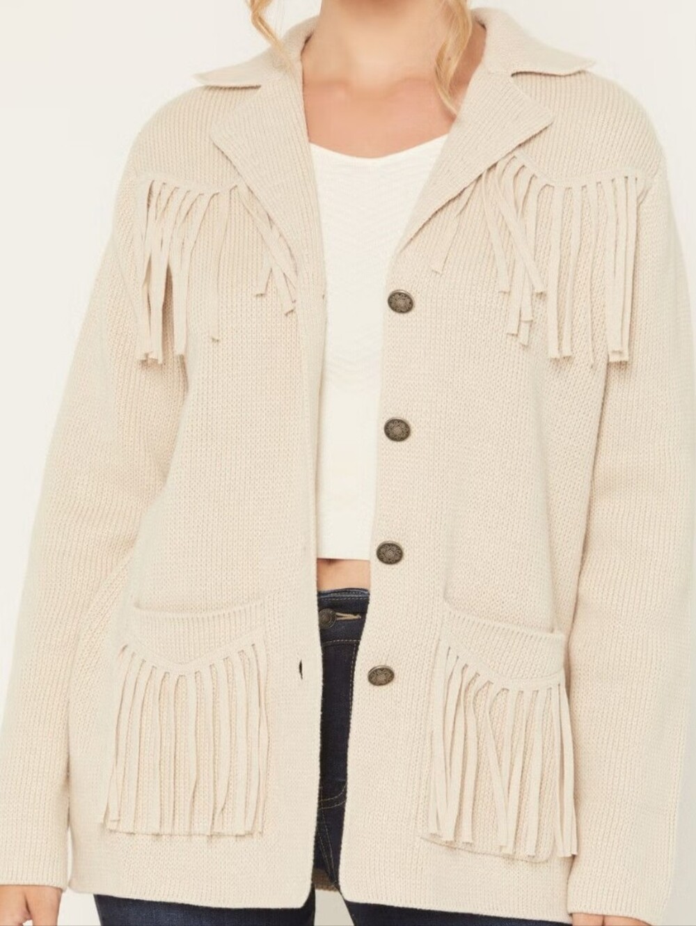 Shyanne Cream Fringe Knit Cardigan Jacket